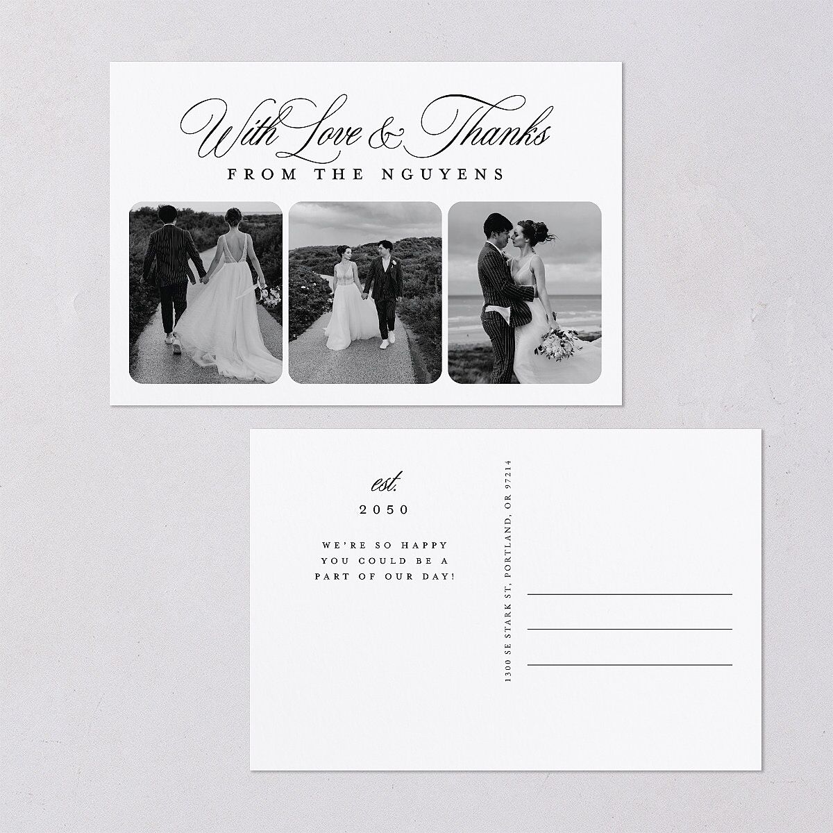 Modern Classic Picture Portrait Thank You Postcards Pure White