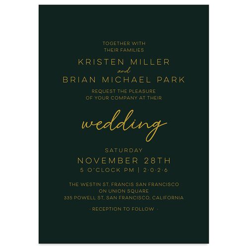 Gold Calligraphy Wedding Invitations Dark Green Signature Blank No Standard