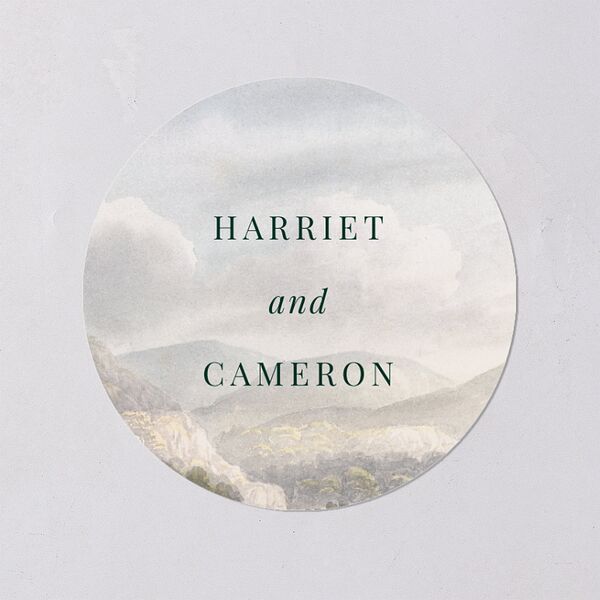 Vintage Landscape Wedding Stickers Dark Green Circle