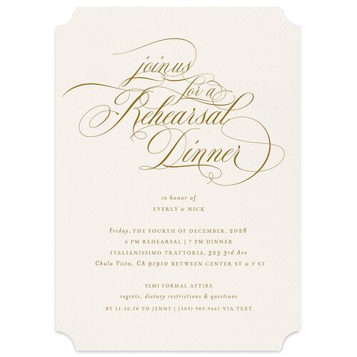 Exquisite Calligraphy Rehearsal Dinner Invitations Champagne Signature Blank Ticket