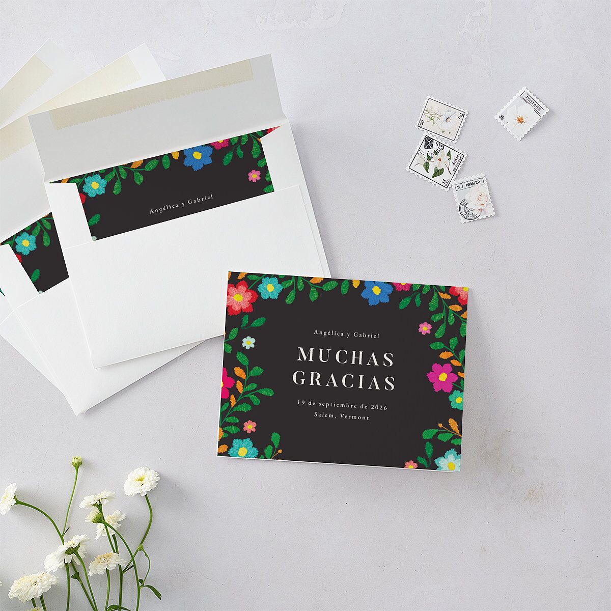 Mexican Bordados Florales Thank You Cards Off-White