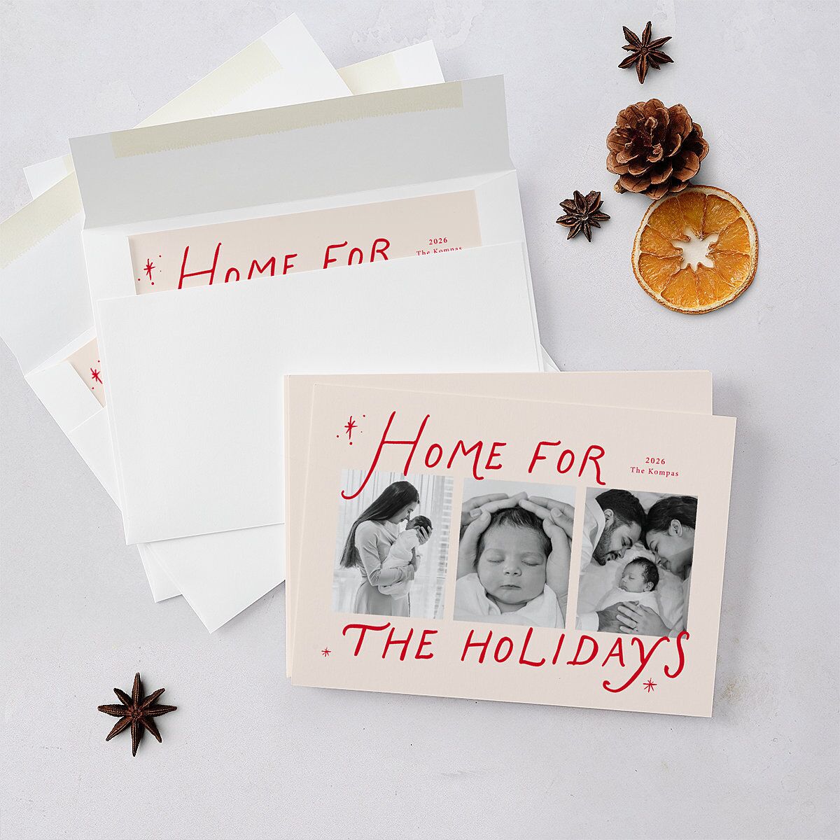 Whimsical Handwritten Home for the Holidays Photos Holiday Cards Photos Ruby Signature Blank Portrait Standard
