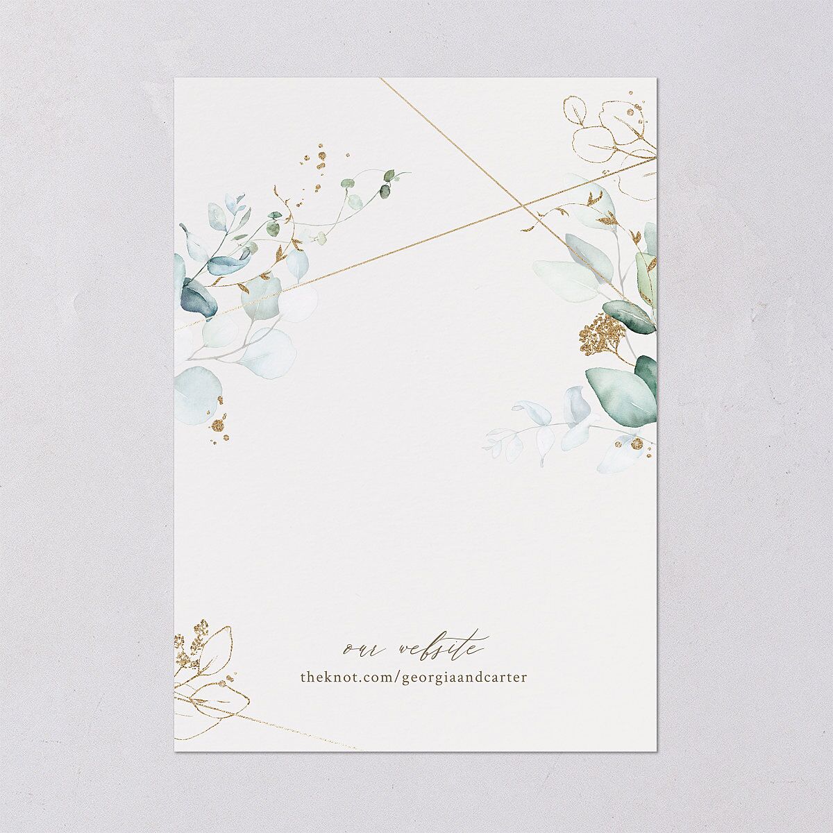 Ethereal Greenery and Gold Wedding Invitations Pure White Signature Blank No Standard