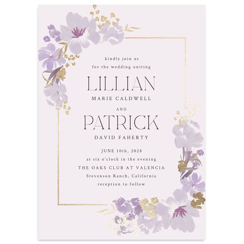 Blooming Frame Wedding Invitations Gold Sheer Lilac Signature Blank No Standard