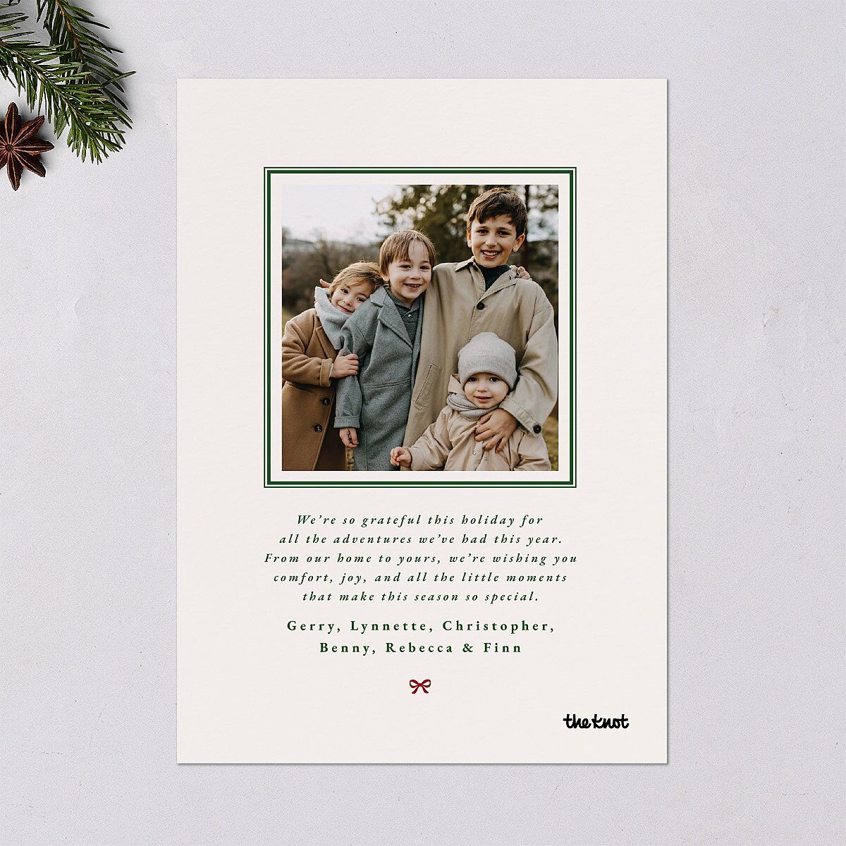 Vintage Bow Pattern Photo Holiday Cards Jewel Green Signature Blank Standard