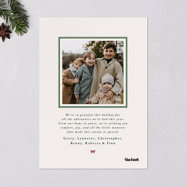 Vintage Bow Pattern Photo Holiday Cards Jewel Green Signature Blank Standard