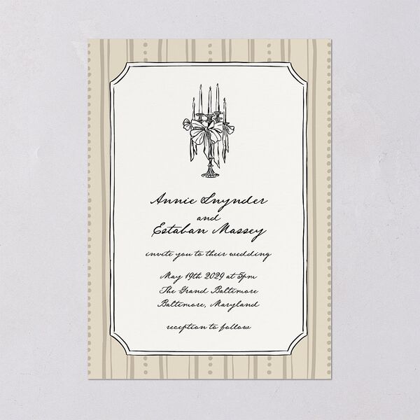 Vintage Candelabra with Bow Wedding Invitations Bisque Signature Blank No Standard