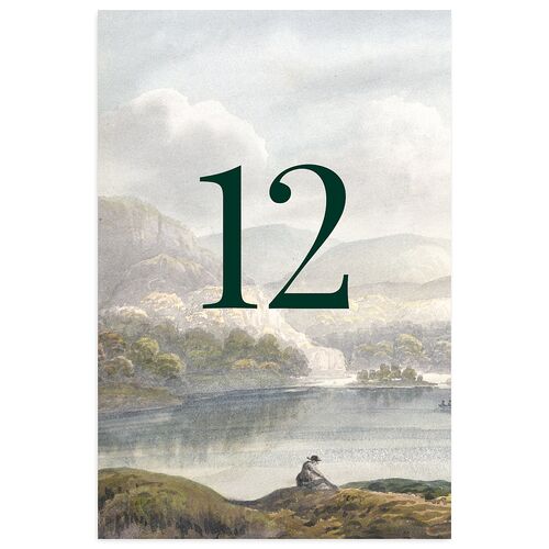 Vintage Landscape Table Numbers Dark Green Signature