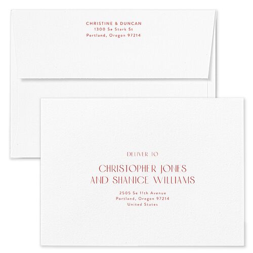 Shimmering Frame Wedding Invitation Envelopes White Ruby Both Recipient and Return Addresses Standard Signature