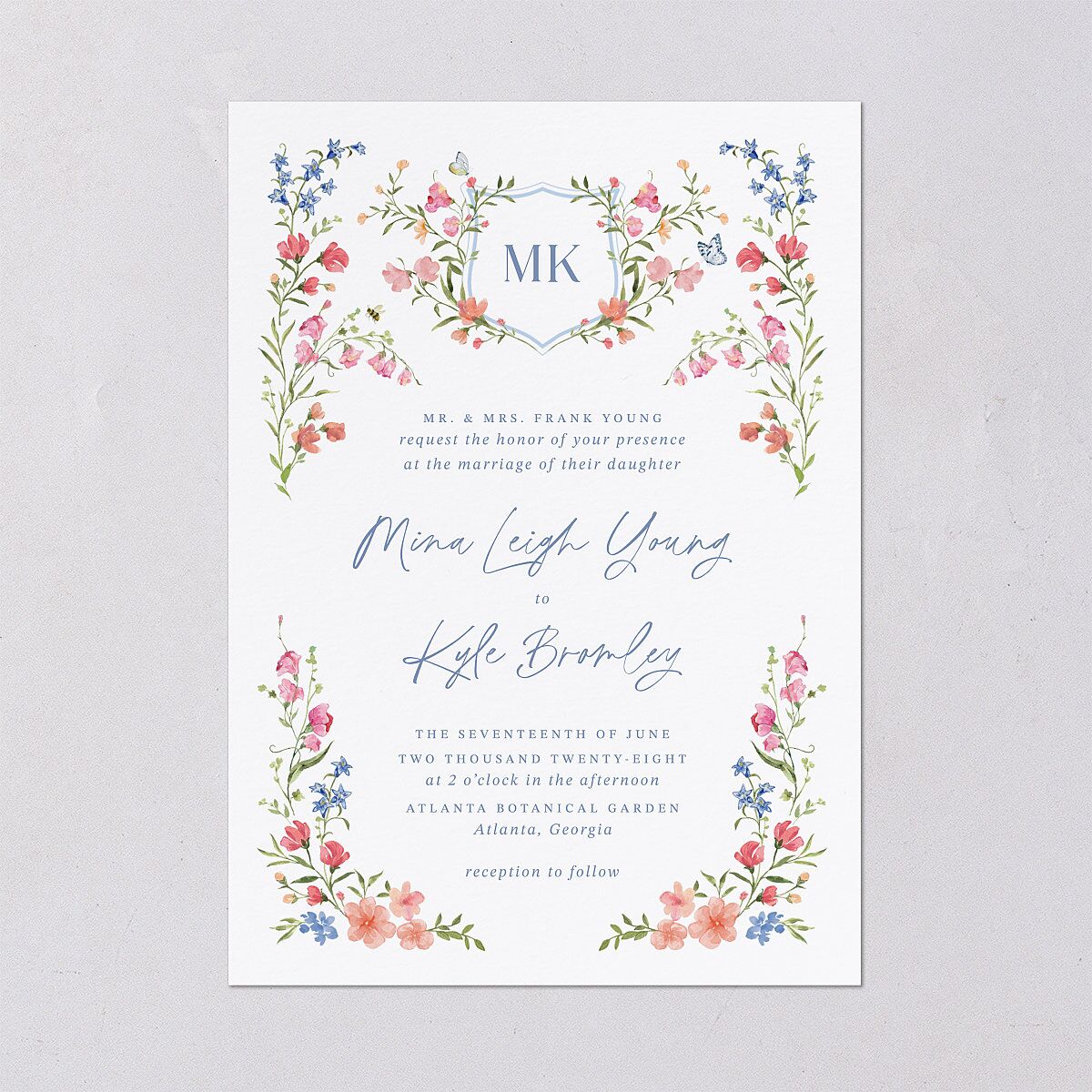 Fairytale Wildflower Crest Wedding Invitations Pure White Signature Blank No Standard