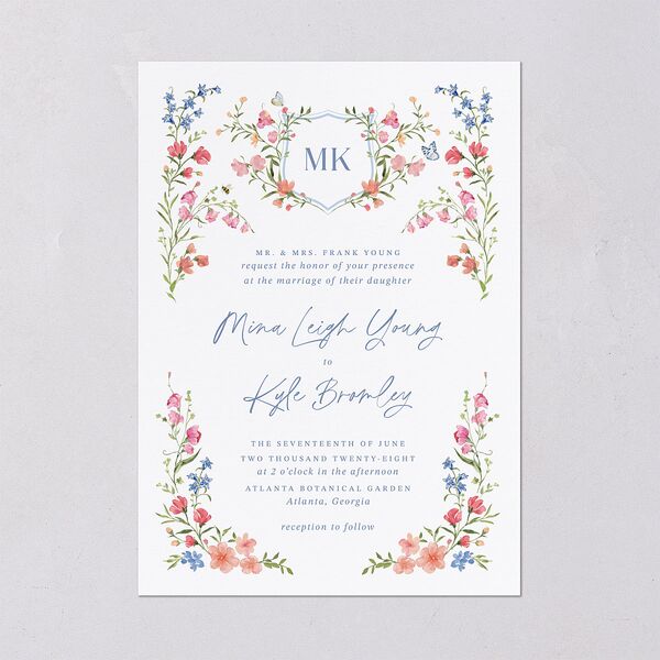 Fairytale Wildflower Crest Wedding Invitations Pure White Signature Blank No Standard