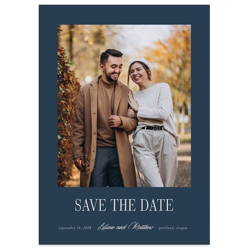 Classically Editorial Save the Date Cards Ink Blue Signature smooth Blank No Standard