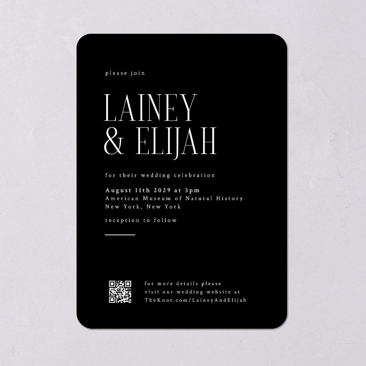 Editorial QR Wedding Invitations Midnight Signature Blank No Rounded