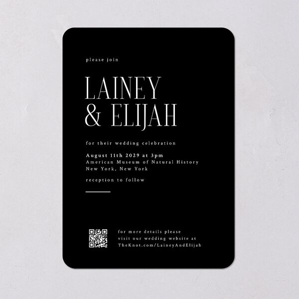 Editorial QR Wedding Invitations Midnight Signature Blank No Rounded