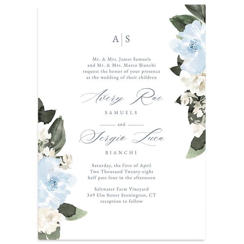Floral Accent Wedding Invitations Dusty Blue Signature Blank No Standard