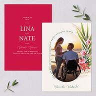 Hawaiian Tropical Orchid Oval Save The Date Cards Crimson Signature smooth Blank No Standard