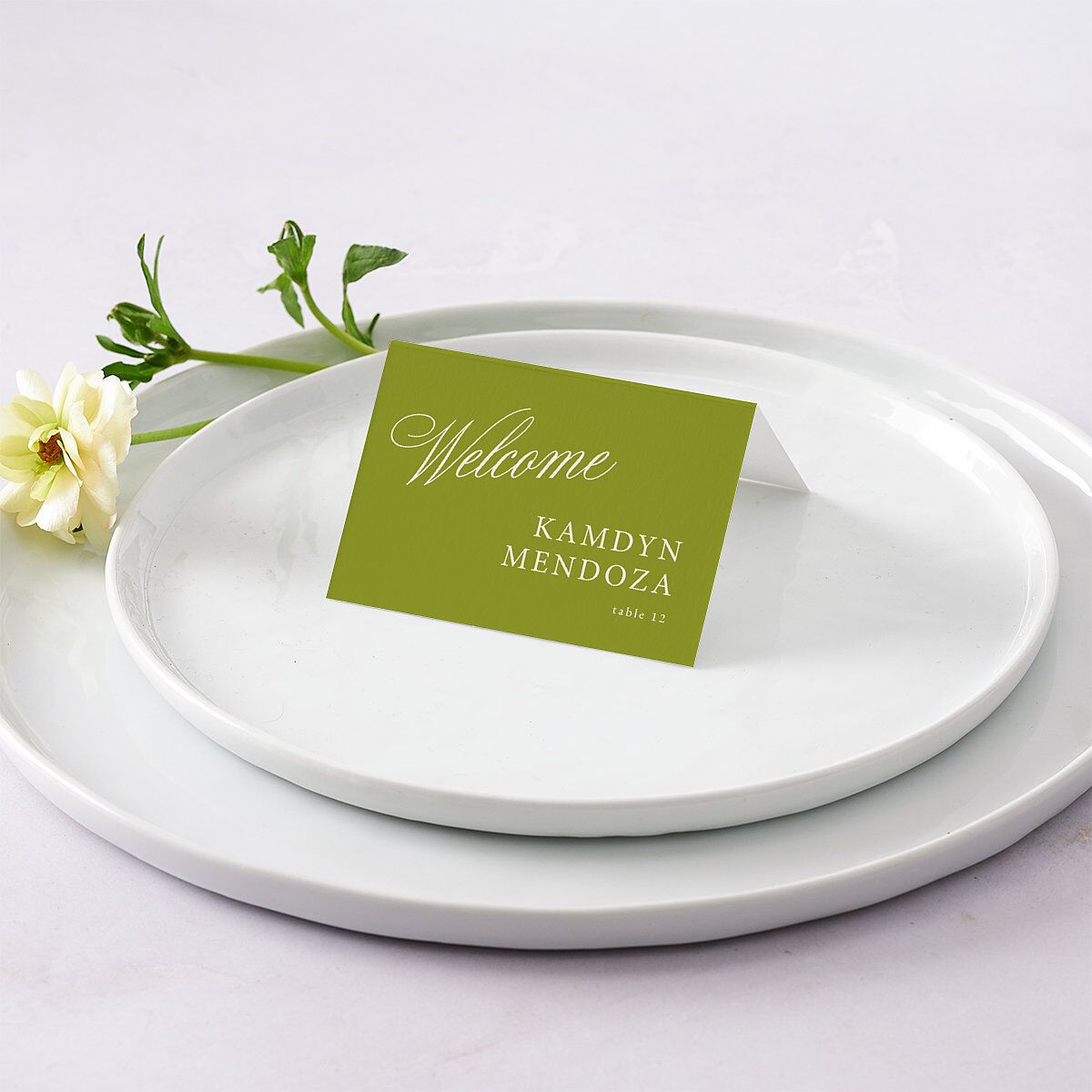 We're Getting Married Place Cards Deep Olive Signature