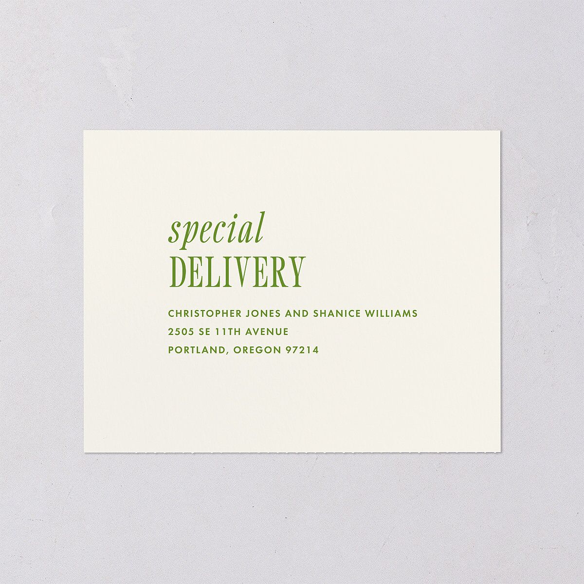 Editorial Promise All-in-One Wedding Invitations Meadow Signature Light Both Recipient and Return Addresses No