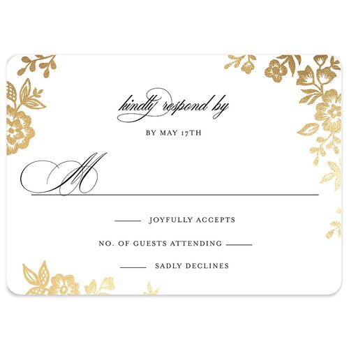 Foil Lace Wedding Response Cards Gold Pure White Signature Rounded