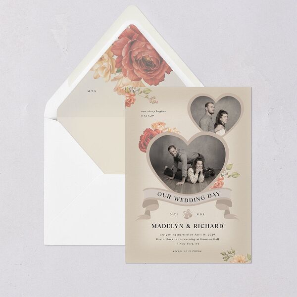 Vintage Awkward Photo Hearts Euro Envelope Liners Barely Peach Luxe