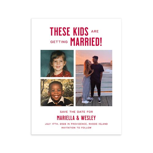 These Kids Save the Date Petite Cards Crimson Signature smooth Blank No Standard
