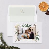 Holiday Greenery Frame Holiday Cards Deep Olive Signature Blank Standard Landscape