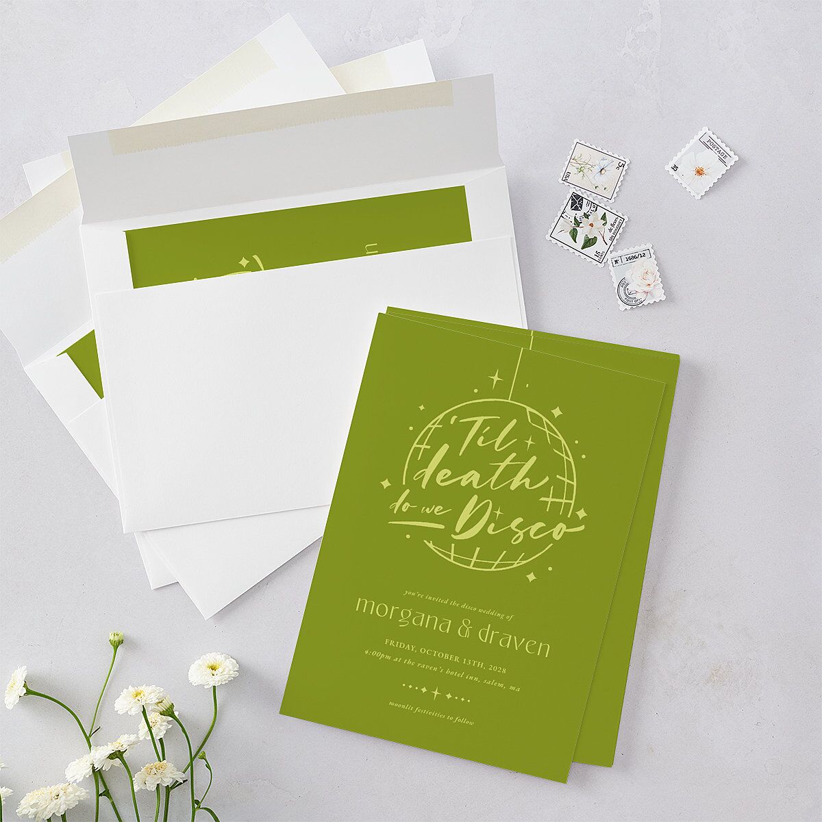 Til Death Do We Disco Wedding Invitations Pear Signature Blank No Standard
