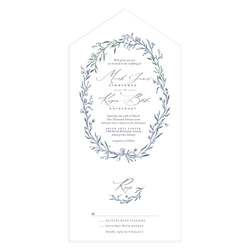Illustrated Vines All-in-One Wedding Invitations Moody Blue Signature Light Both Recipient and Return Addresses No