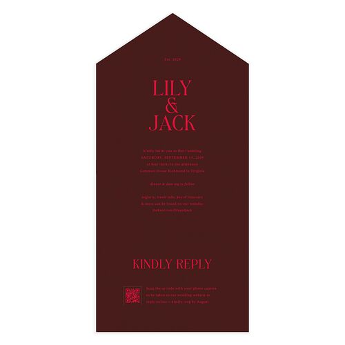 Elegant Minimalist All-in-One Wedding Invitations Burgundy Signature Light Both Recipient and Return Addresses No