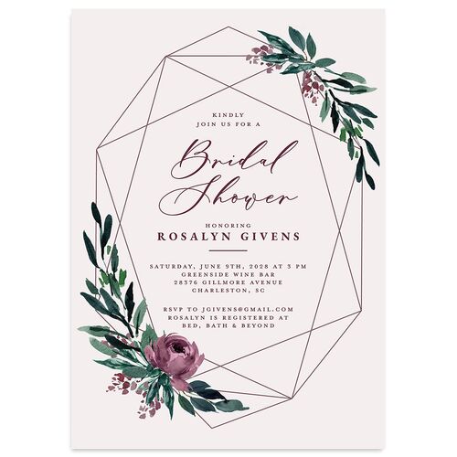 Gilded Botanical Bridal Shower invitations Mauve Signature Blank
