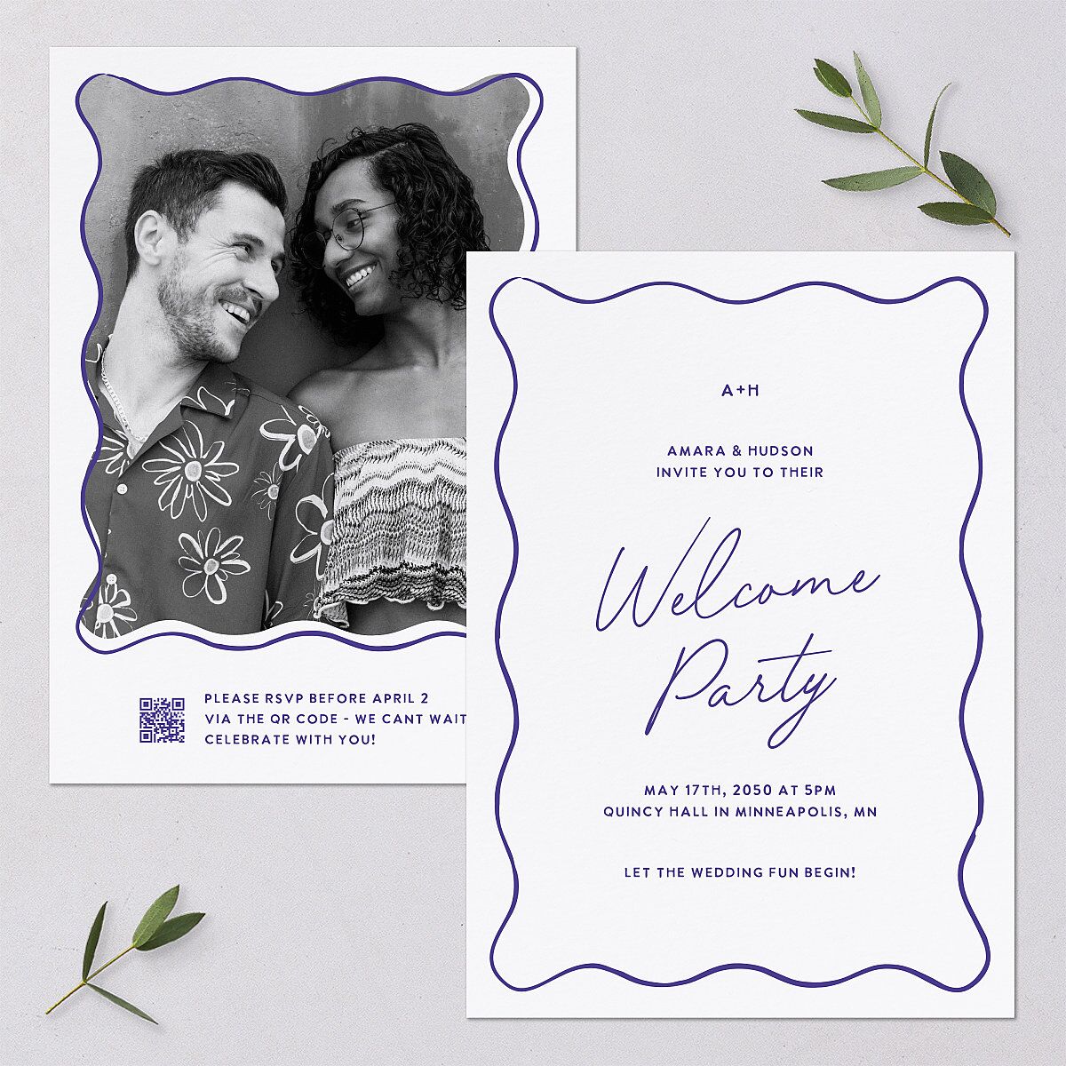 Hand Drawn Wavy Border Rehearsal Dinner Invitations Sapphire Signature Blank Standard