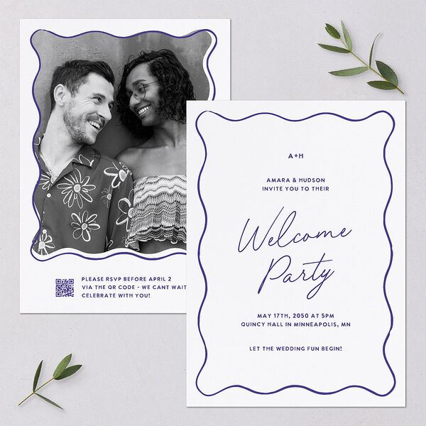 Hand Drawn Wavy Border Rehearsal Dinner Invitations Sapphire Signature Blank Standard