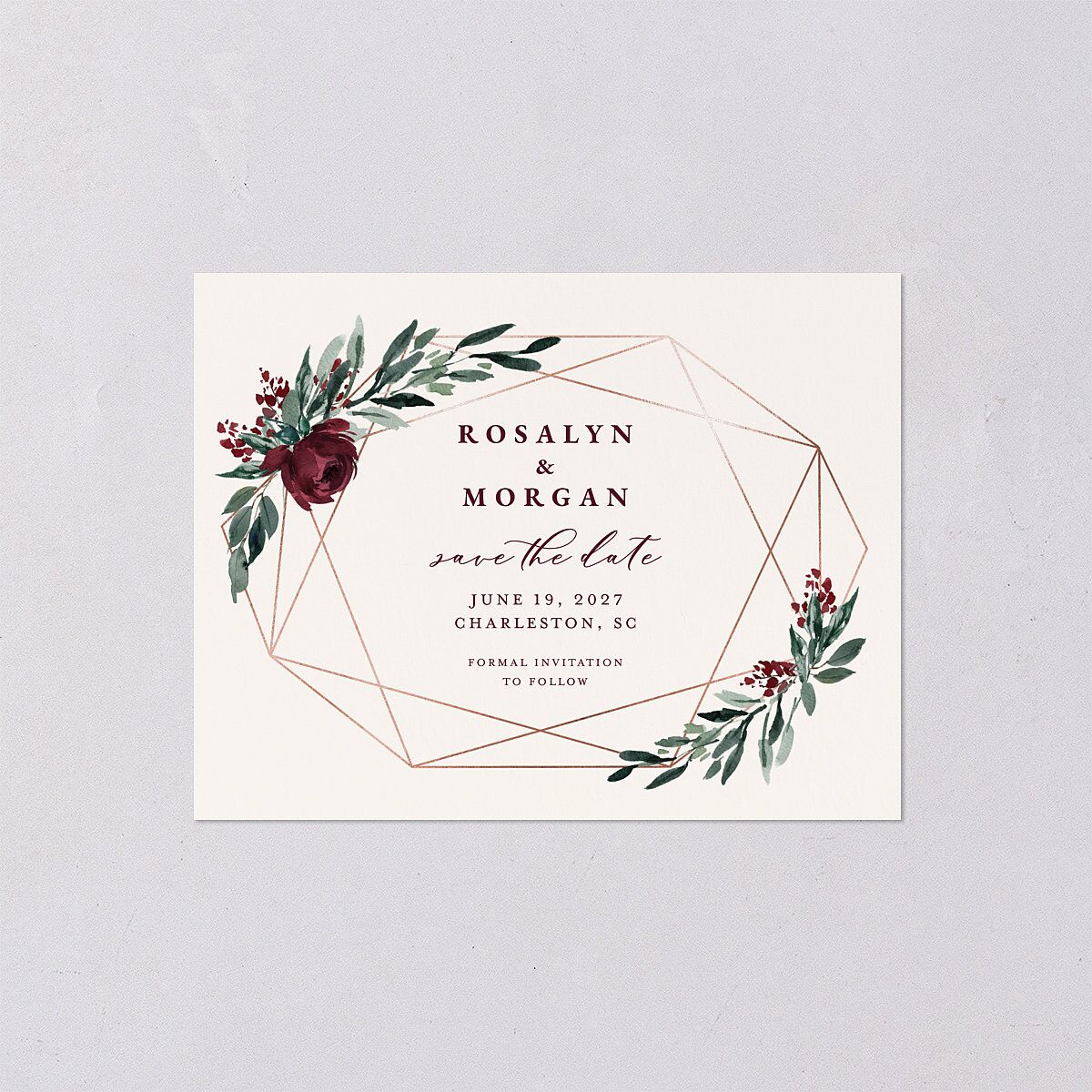 Gilded Botanical Save the Date Petite Cards Burgundy Signature smooth Blank No Standard