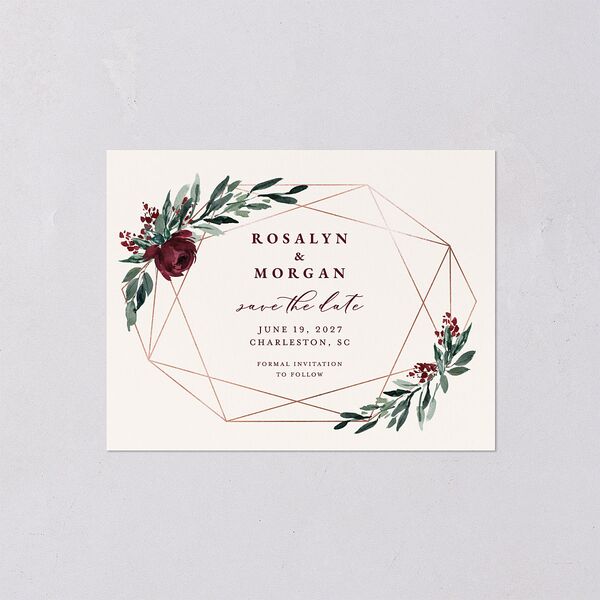 Gilded Botanical Save the Date Petite Cards Burgundy Signature smooth Blank No Standard