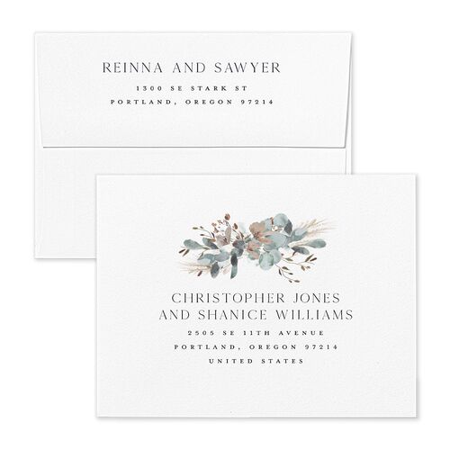 Eucalyptus Edges Thank You Card Envelopes White Navy Both Recipient and Return Addresses Signature Standard