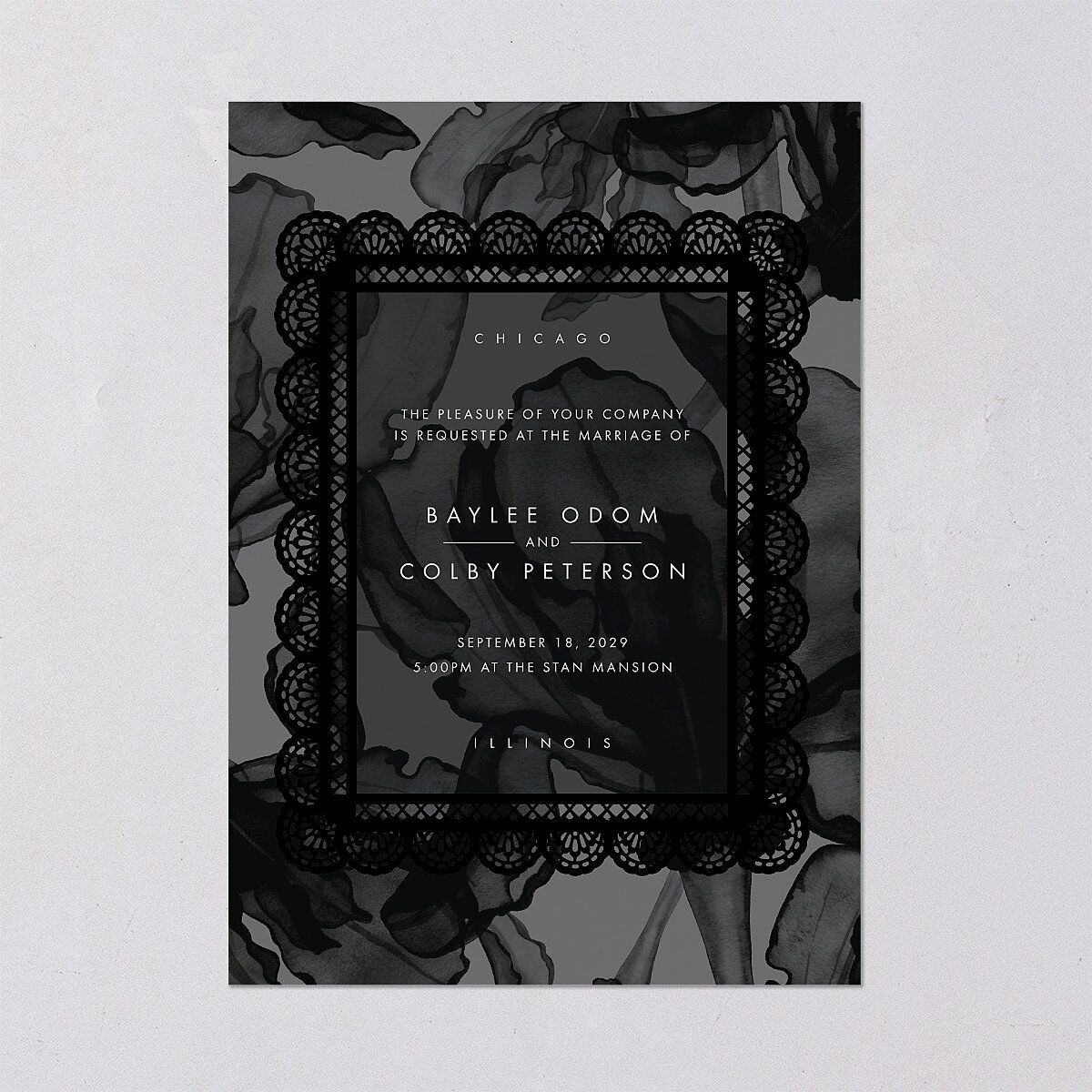 Moody Romantic Lace Floral Wedding Invitations Medieval Grey Signature Blank No Standard