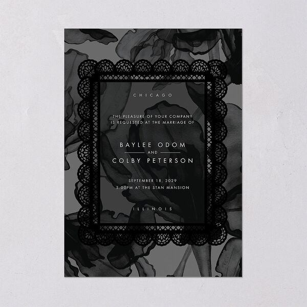 Moody Romantic Lace Floral Wedding Invitations Medieval Grey Signature Blank No Standard