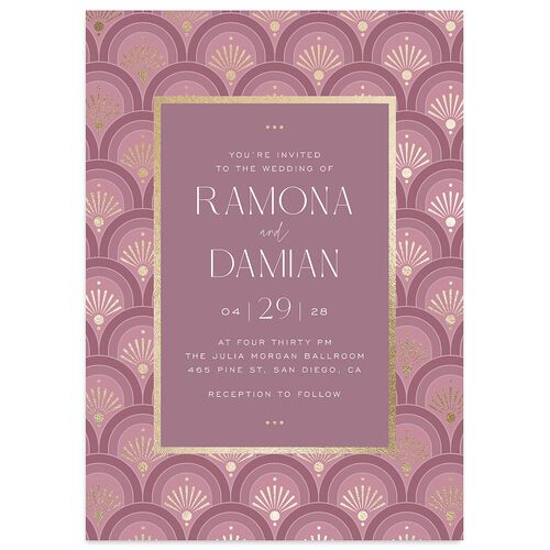 Modern Deco Wedding Invitations Gold Mauve Signature Blank No Standard