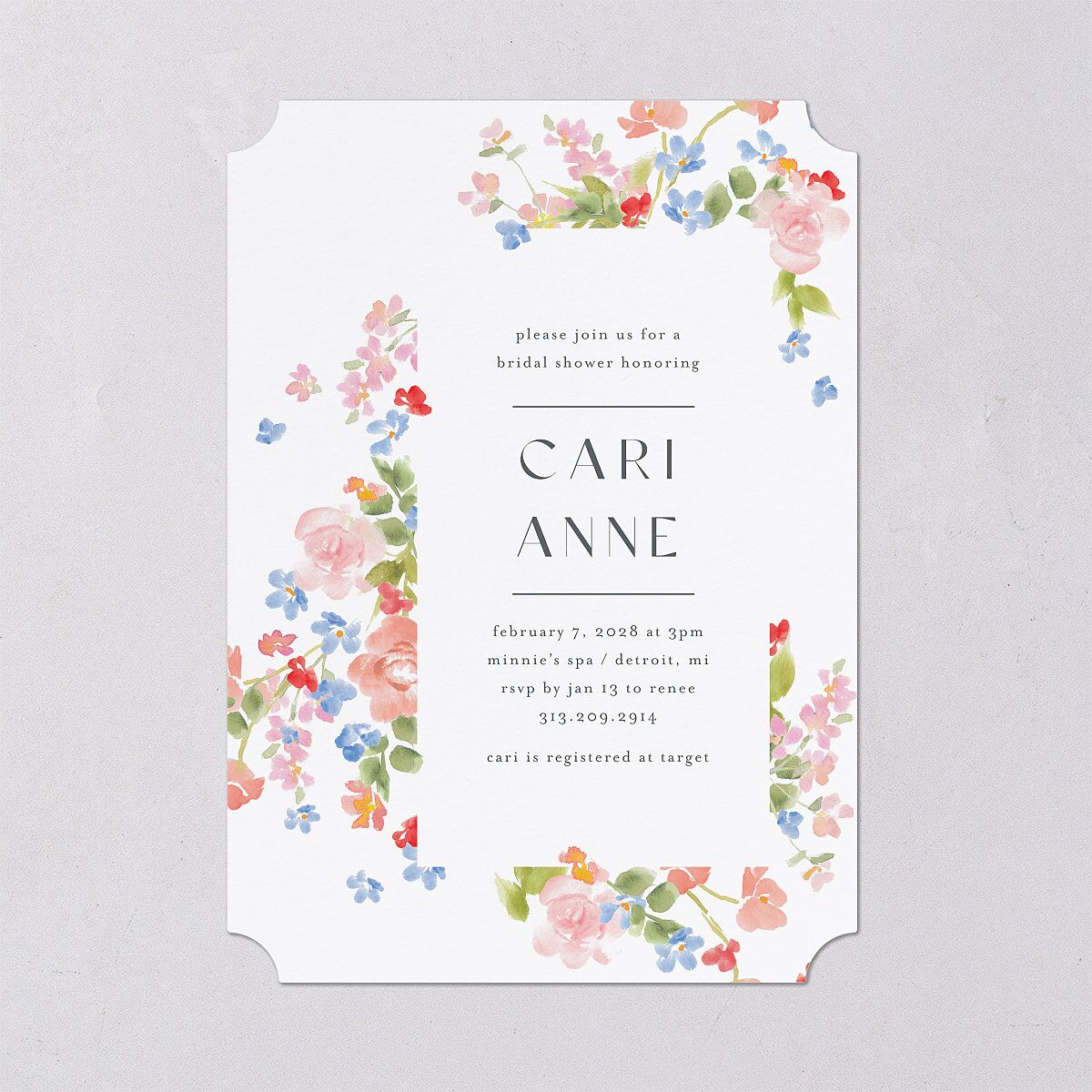 Scattered Blossoms Bridal Shower Invitations Pastel Blue Signature Blank