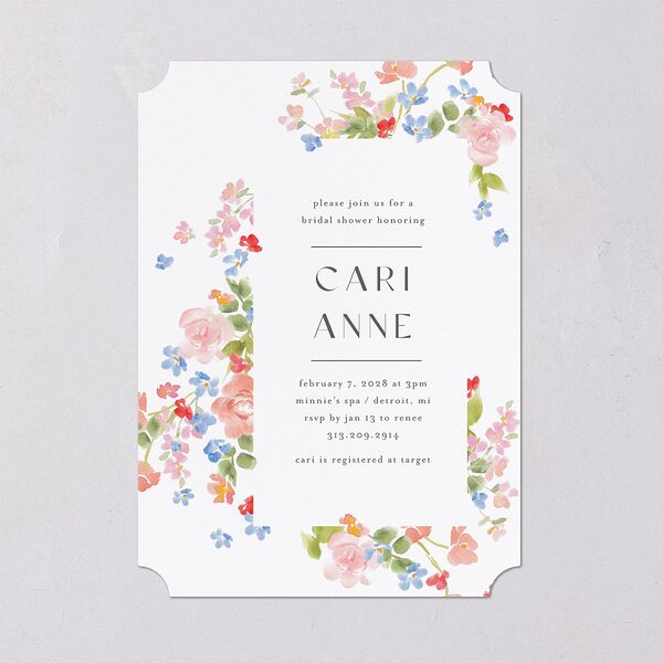 Scattered Blossoms Bridal Shower Invitations Pastel Blue Signature Blank