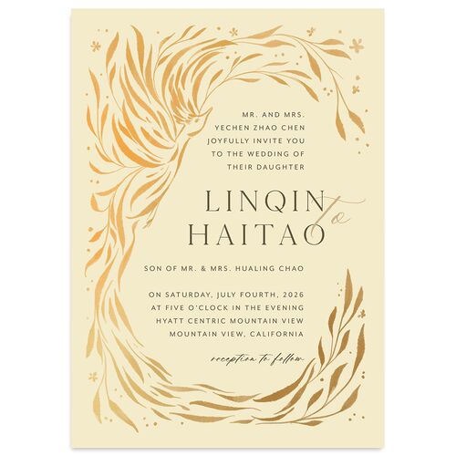 Chinese Phoenix Fenghuang Wedding Invitations Almond Signature Blank No Standard