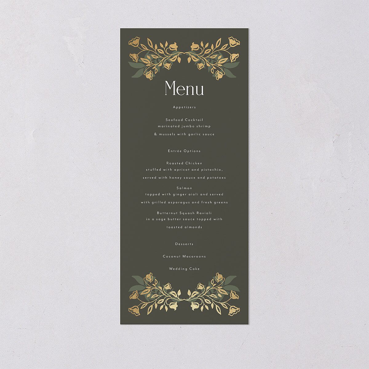 Rustic Nouveau Menus Gold Hunter Green Signature