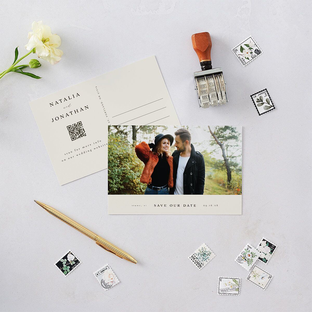 Enchanted Forest Save the Date Postcards Dark Camo