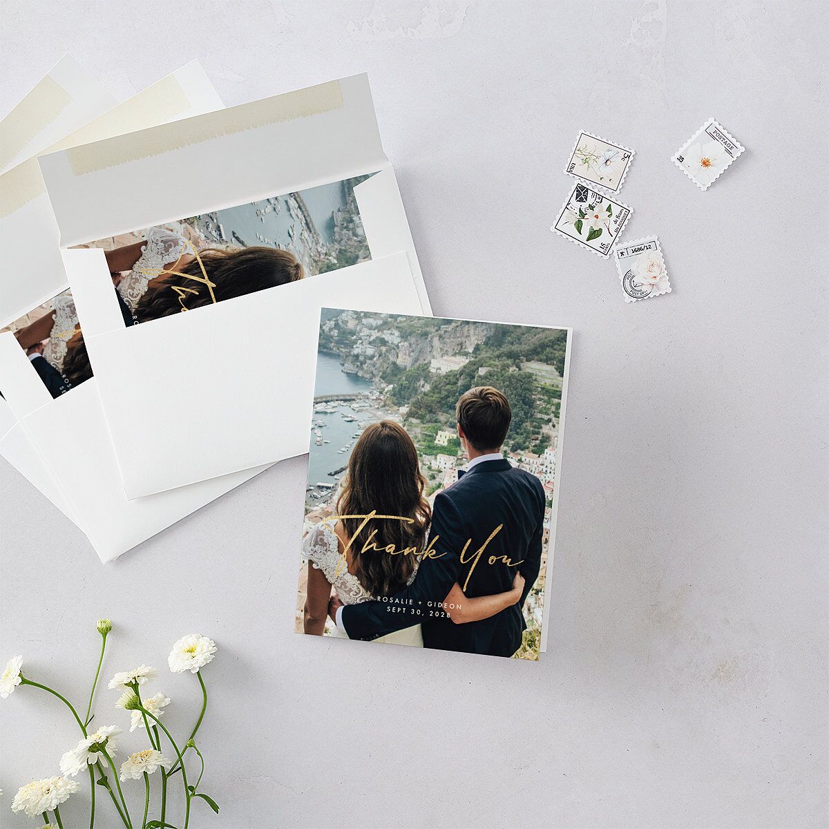 Refined Frame Thank You Cards Gold Charcoal