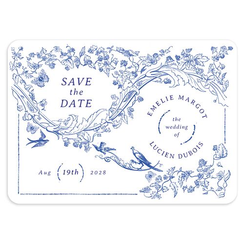 Vintage Toile Save The Date Cards Sapphire Signature smooth Blank No Rounded