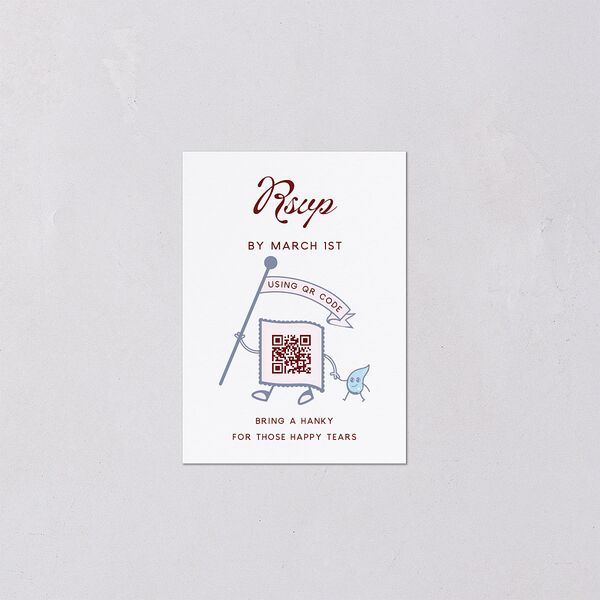 Whimsical Retro Cartoon QR Code RSVP Cards Baby Blue Signature Standard