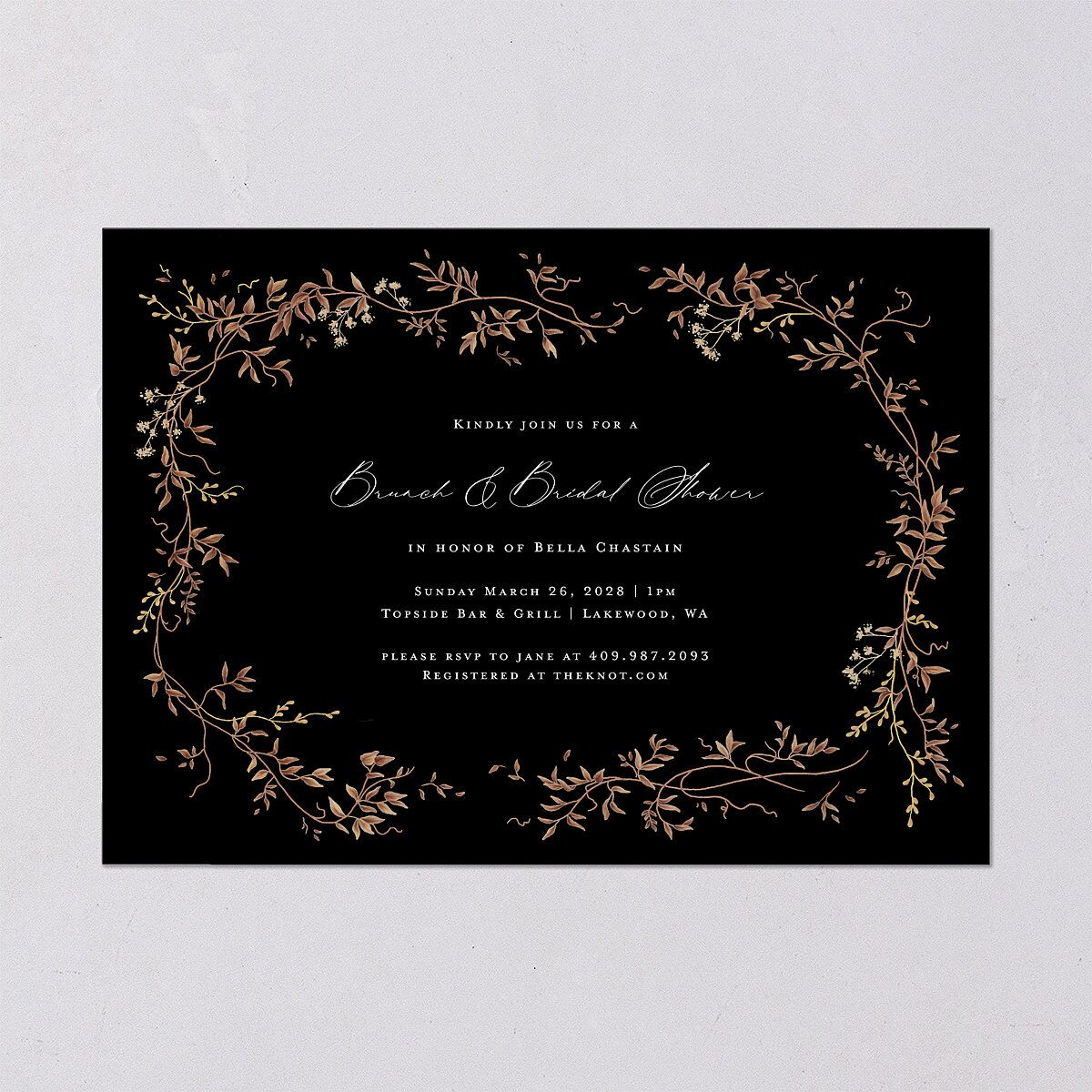 Dainty Fairytale Greenery Bridal Shower Invitations Hunter Green Signature Blank