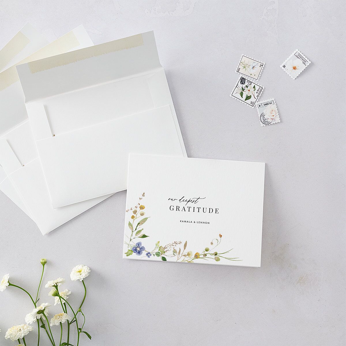 Glistening Wildflower Foil Thank You Cards Gold Pure White