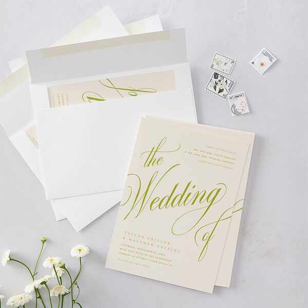 Modern Wedding Of Calligraphy Wedding Invitations Chartreuse Signature Blank No Standard