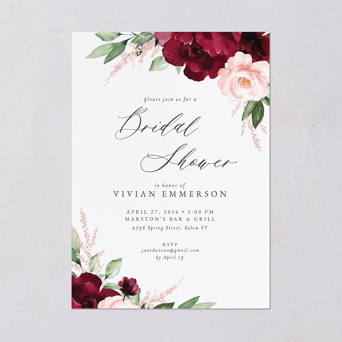 Beloved Floral Bridal Shower Invitations Dark Berry Signature Blank Standard